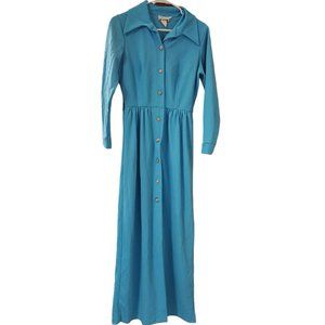 Vintage Kenrose Blue Button Front Polyester Shirt Dress